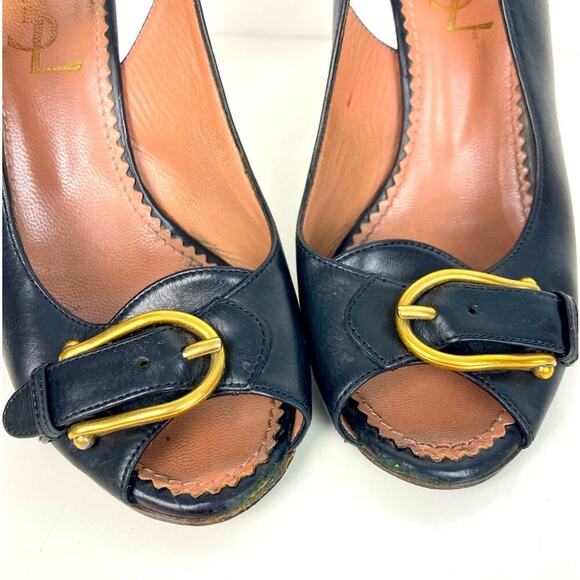 YVES SAINT LAURENT Black Leather Sling Back Heels - Size 36.5 - Picture 2 of 14